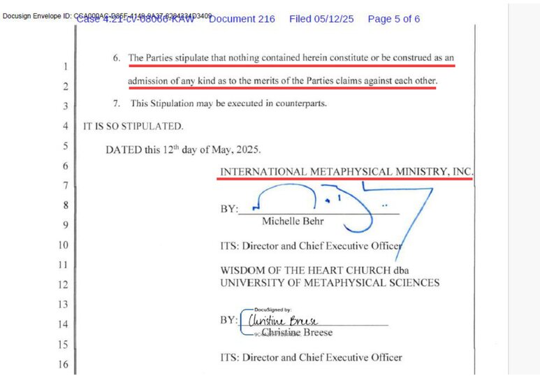 University of Metaphysical Sciences Lawsuit - Dismissal Docket
